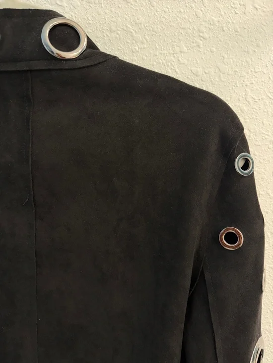 Black Faux Suede Grommet Circle Detail Women's Jacket - Picture 7 of 7